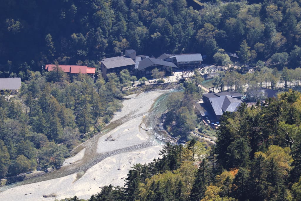 西穂高岳から見た上高地・河童橋