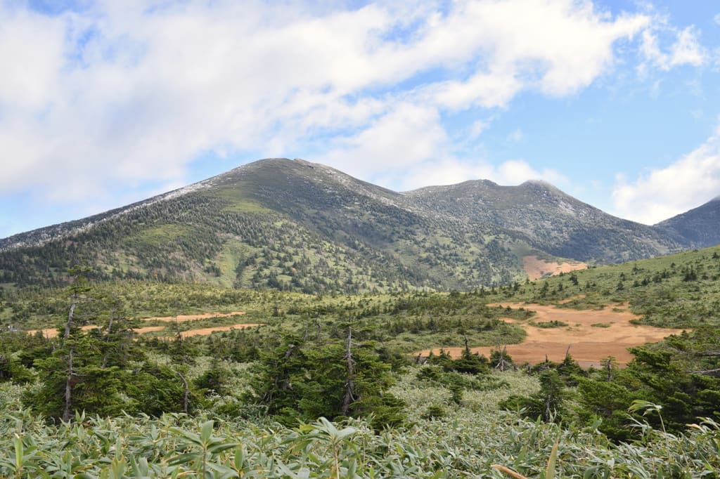 田茂萢岳の田茂萢湿原と赤倉岳・井戸岳